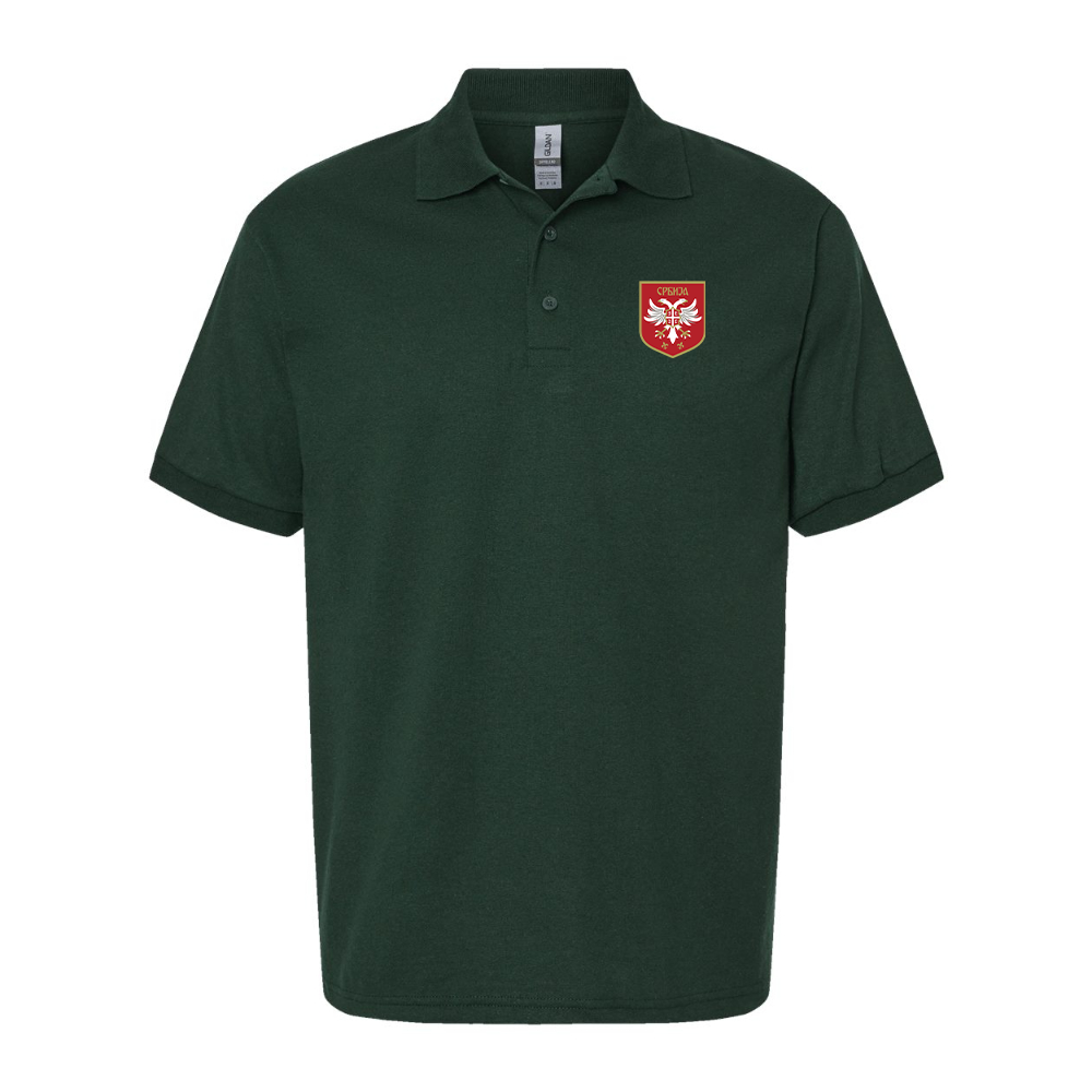 Men's Serbia National Football Soccer Team Logo Gildan Dry Blend Jersey Polo