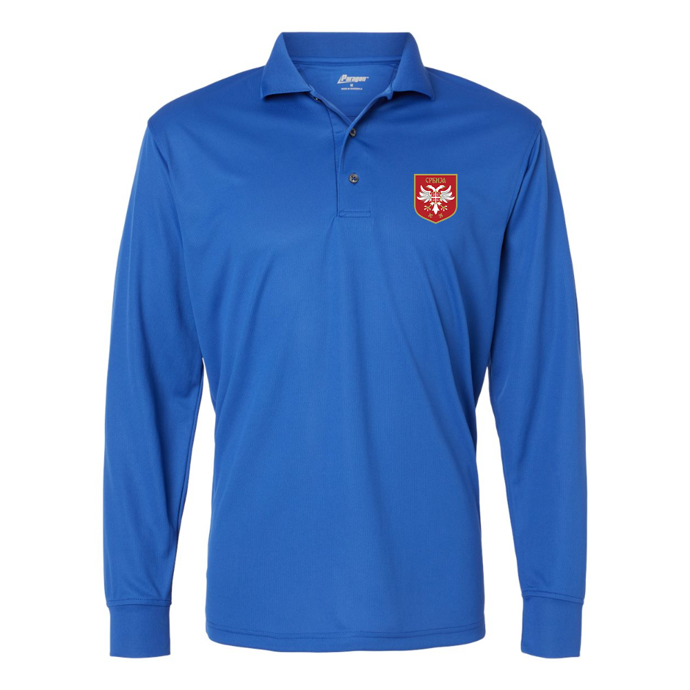 Men's Serbia National Football Soccer Team Logo Paragon Prescott Long Sleeve Polo