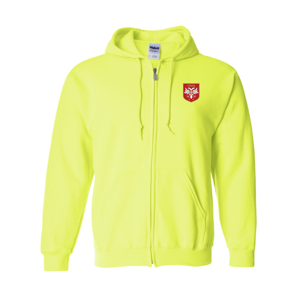 Men's Serbia National Football Soccer Team Logo Gildan Heavy Blend Full Zip Hooded Sweatshirt