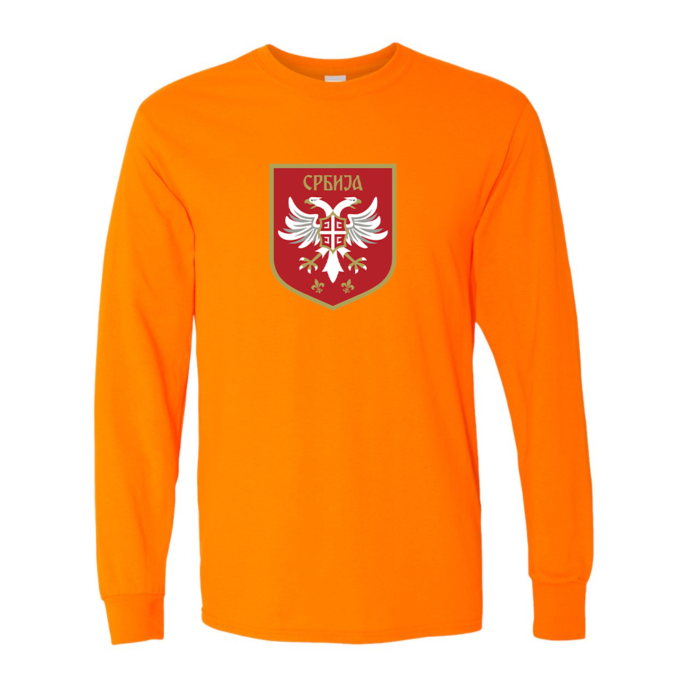 Men's Serbia National Football Soccer Team Logo Gildan Heavy Cotton Long Sleeve T-Shirt