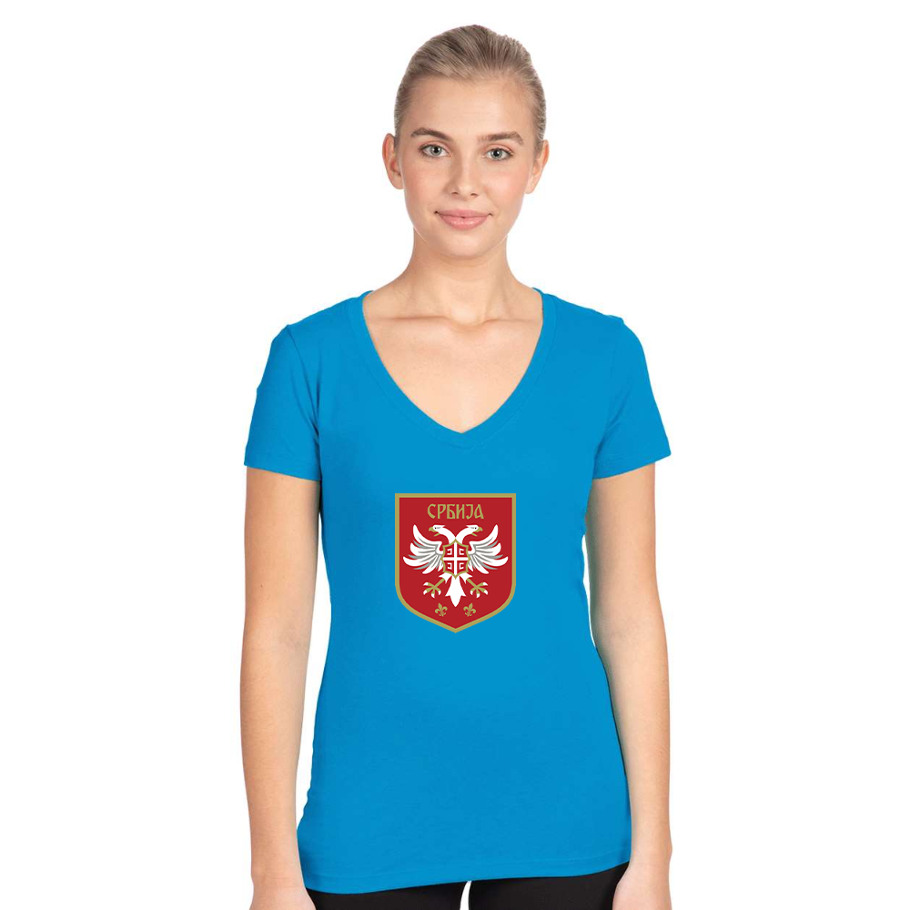 Women's Serbia National Football Soccer Team Logo Next Level V-Neck T-Shirt