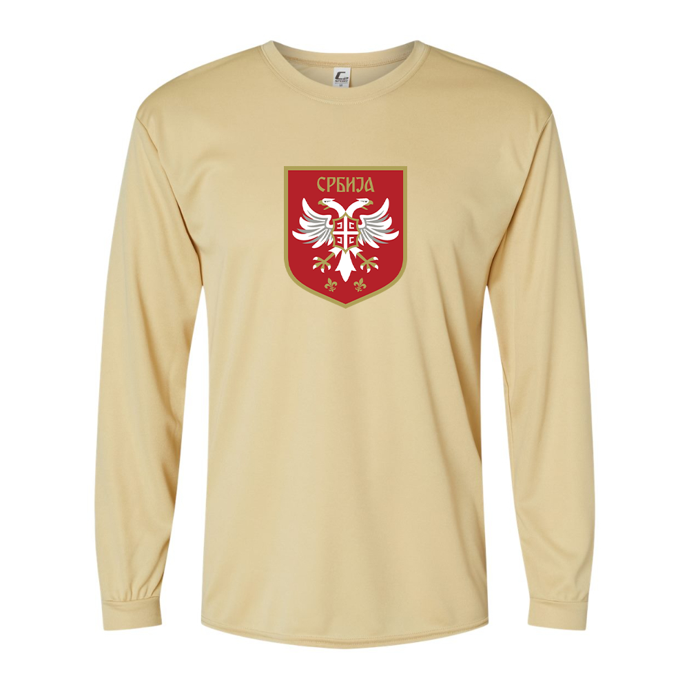 Men's Serbia National Football Soccer Team Logo Performance Long Sleeve T-Shirt