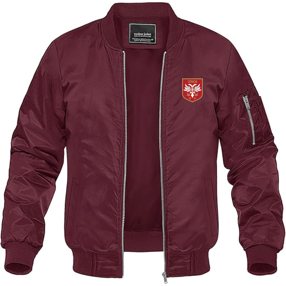 Men's Serbia National Football Soccer Team Logo Lightweight Bomber Jactet Windbreaker Softshell Varsity Jacket Coat