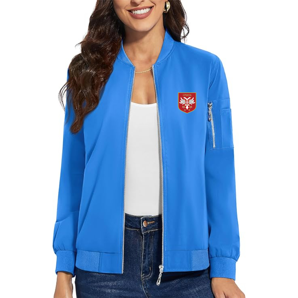 Women's Serbia National Football Soccer Team Logo  Premium Bomber Jacket with Polished Detailing and Functional Sleeve Pocket Modern Luxury Outerwear