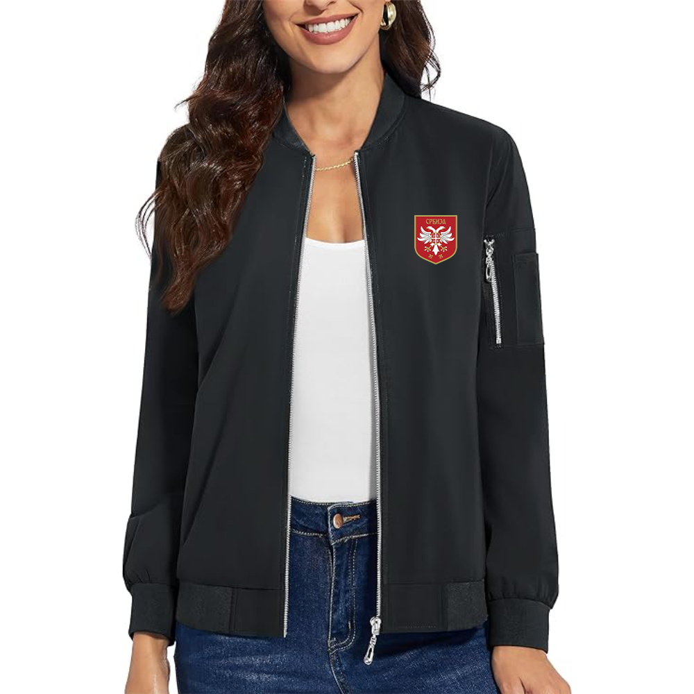 Women's Serbia National Football Soccer Team Logo  Premium Bomber Jacket with Polished Detailing and Functional Sleeve Pocket Modern Luxury Outerwear