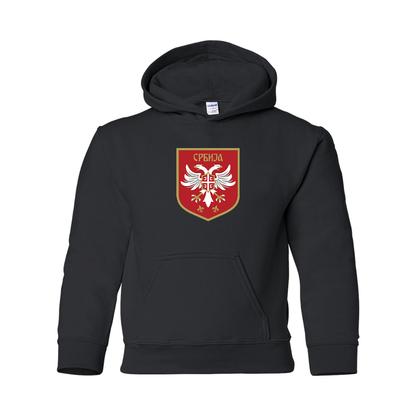 Youth Serbia National Football Soccer Team Logo Gildan Heavy Blend  Hooded Sweatshirt