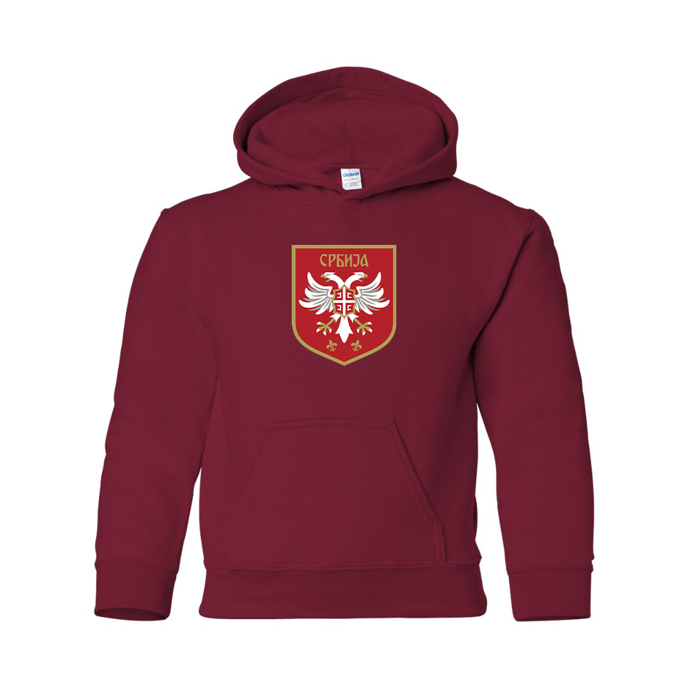 Youth Serbia National Football Soccer Team Logo Gildan Heavy Blend  Hooded Sweatshirt