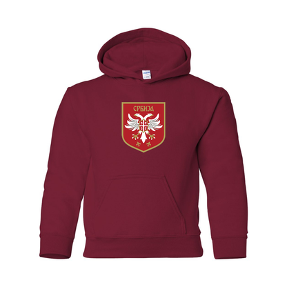 Youth Serbia National Football Soccer Team Logo Gildan Heavy Blend  Hooded Sweatshirt