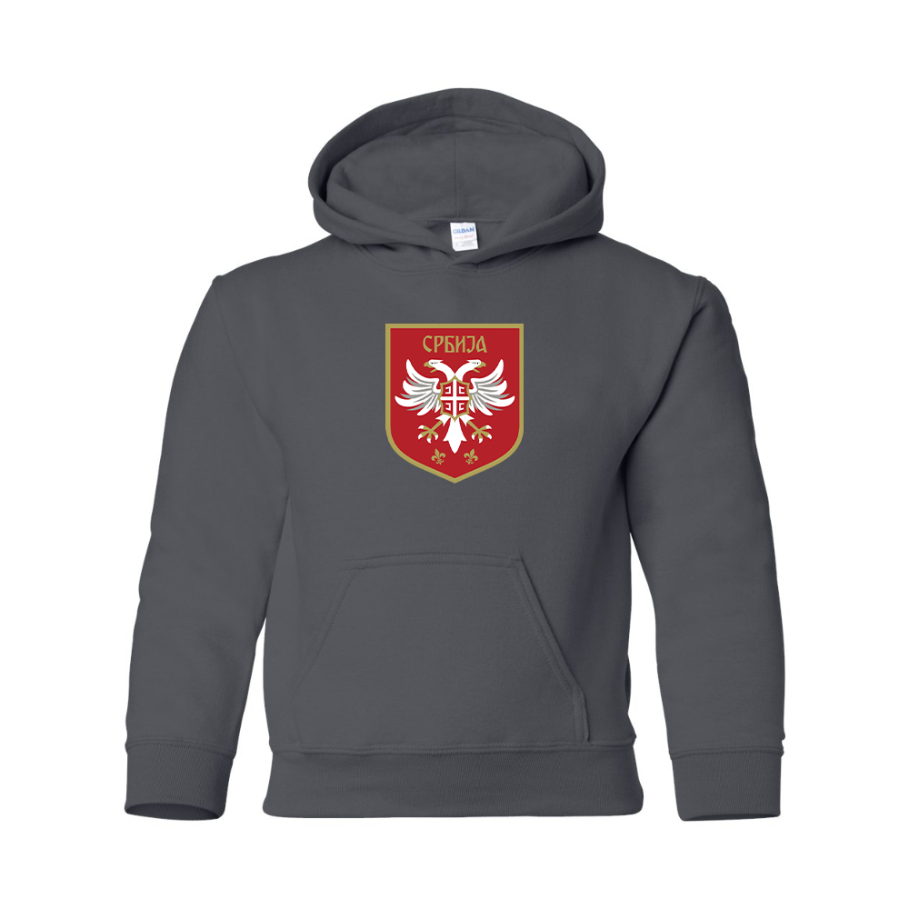 Youth Serbia National Football Soccer Team Logo Gildan Heavy Blend  Hooded Sweatshirt