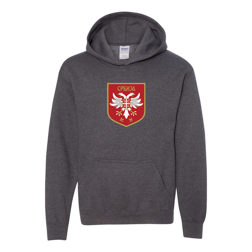 Youth Serbia National Football Soccer Team Logo Gildan Heavy Blend  Hooded Sweatshirt