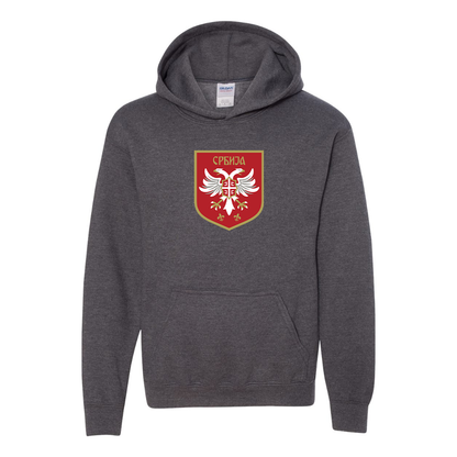 Youth Serbia National Football Soccer Team Logo Gildan Heavy Blend  Hooded Sweatshirt