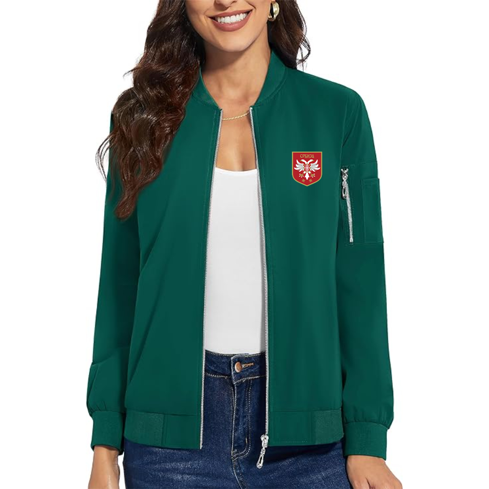 Women's Serbia National Football Soccer Team Logo  Premium Bomber Jacket with Polished Detailing and Functional Sleeve Pocket Modern Luxury Outerwear