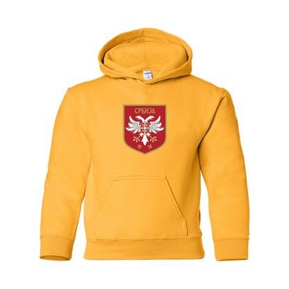 Youth Serbia National Football Soccer Team Logo Gildan Heavy Blend  Hooded Sweatshirt