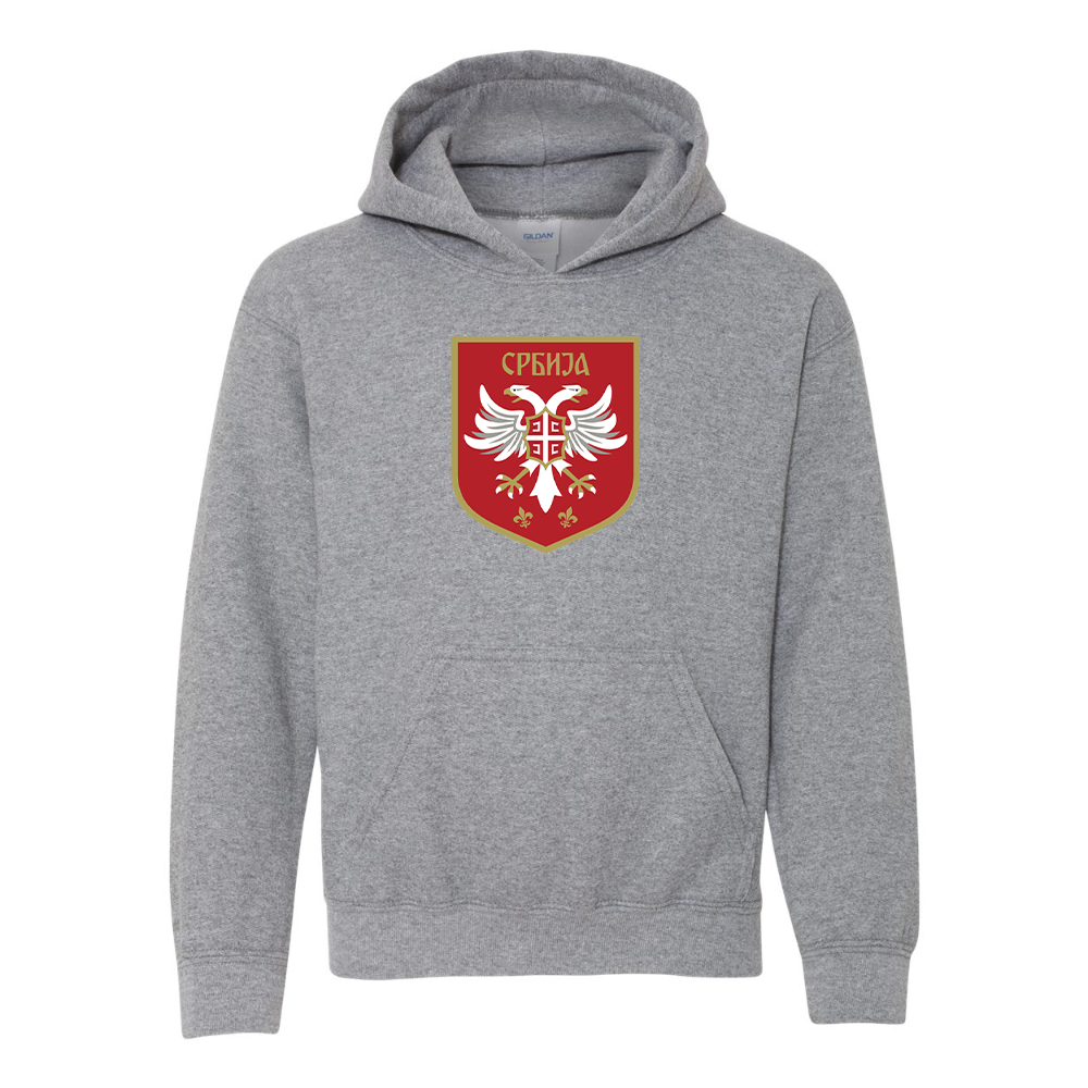 Youth Serbia National Football Soccer Team Logo Gildan Heavy Blend  Hooded Sweatshirt
