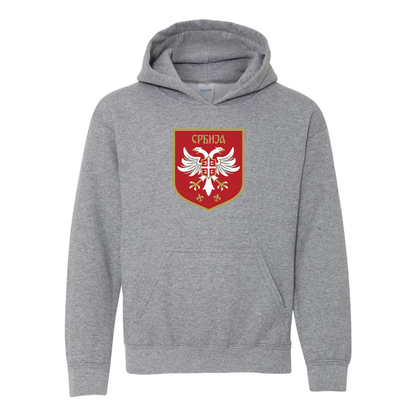 Youth Serbia National Football Soccer Team Logo Gildan Heavy Blend  Hooded Sweatshirt