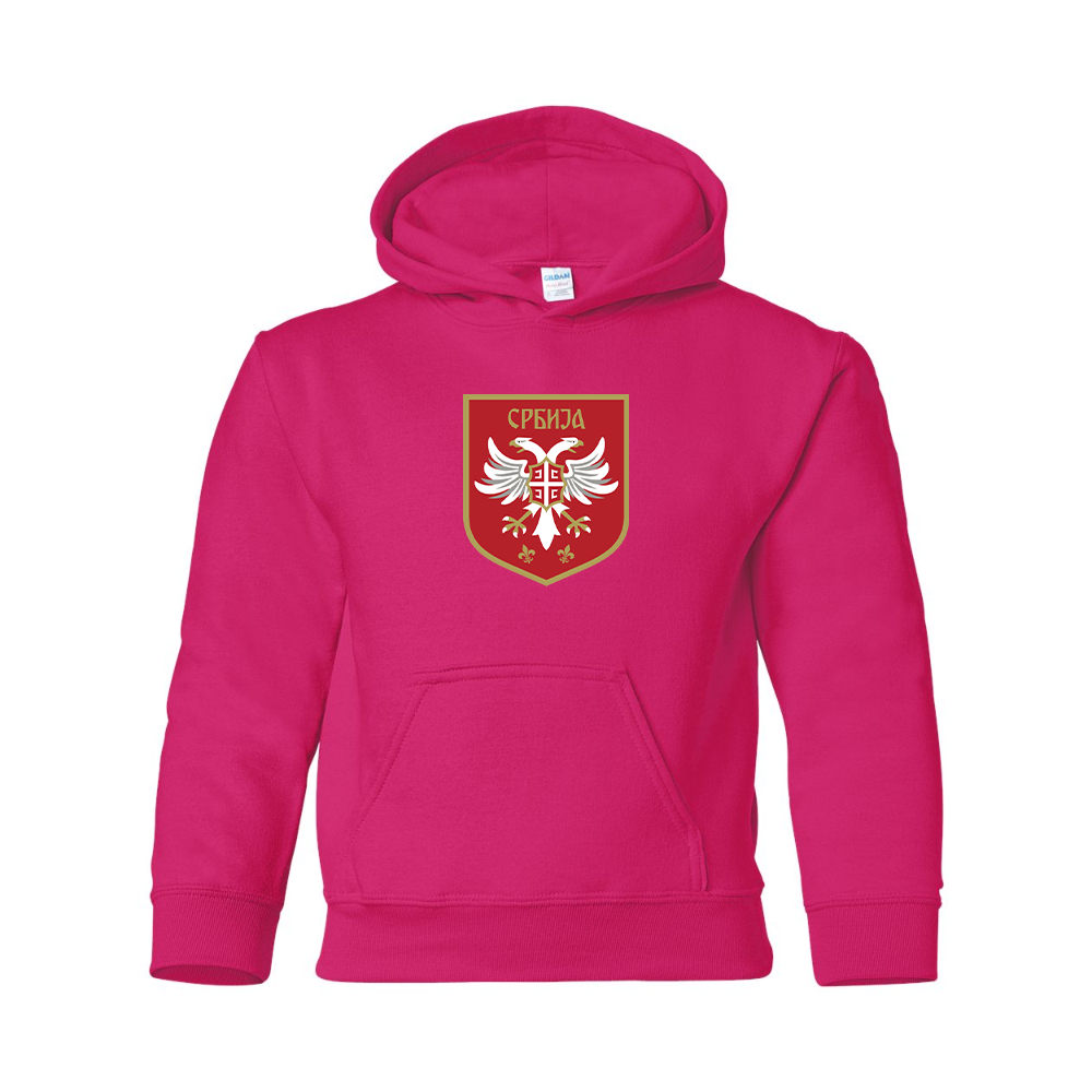 Youth Serbia National Football Soccer Team Logo Gildan Heavy Blend  Hooded Sweatshirt