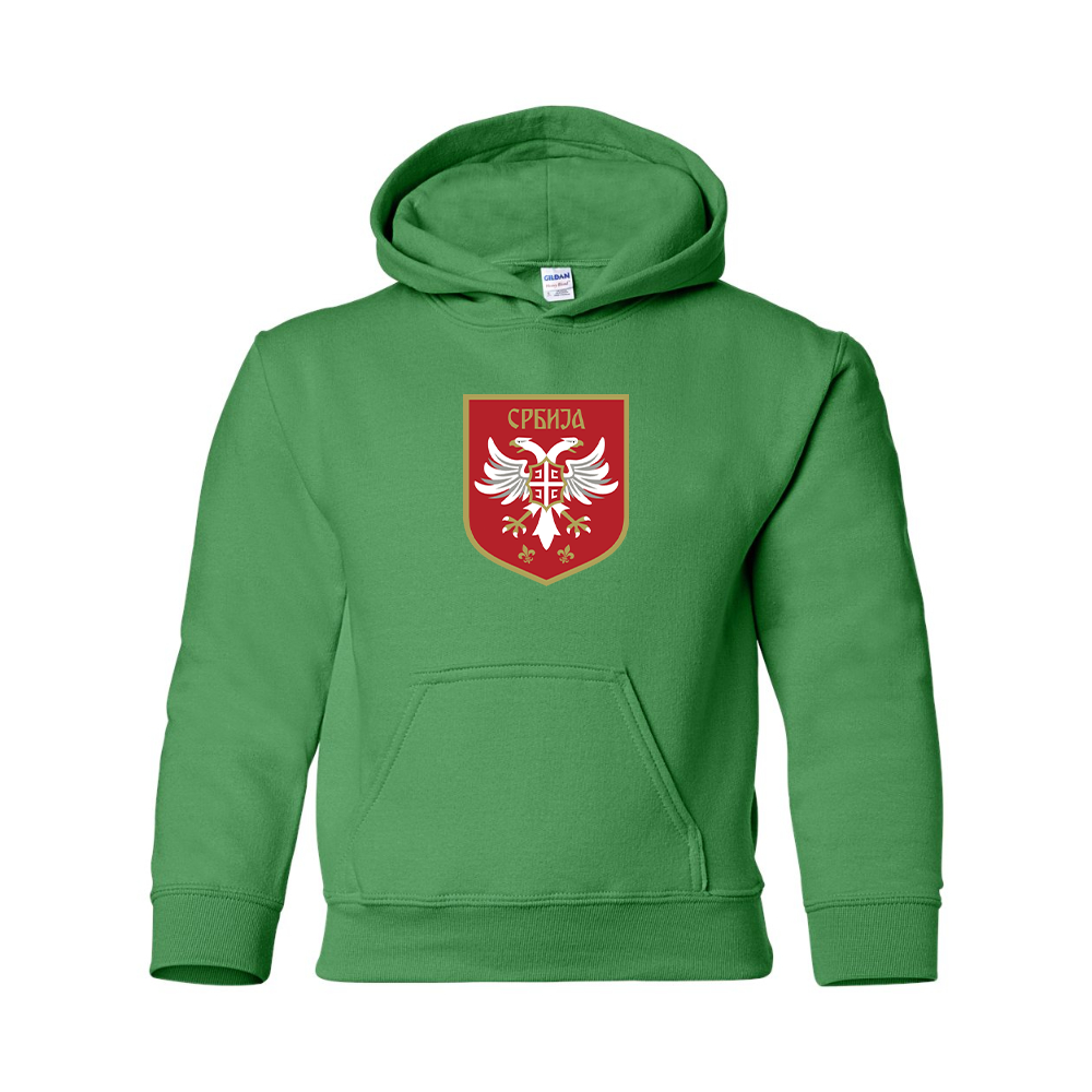 Youth Serbia National Football Soccer Team Logo Gildan Heavy Blend  Hooded Sweatshirt