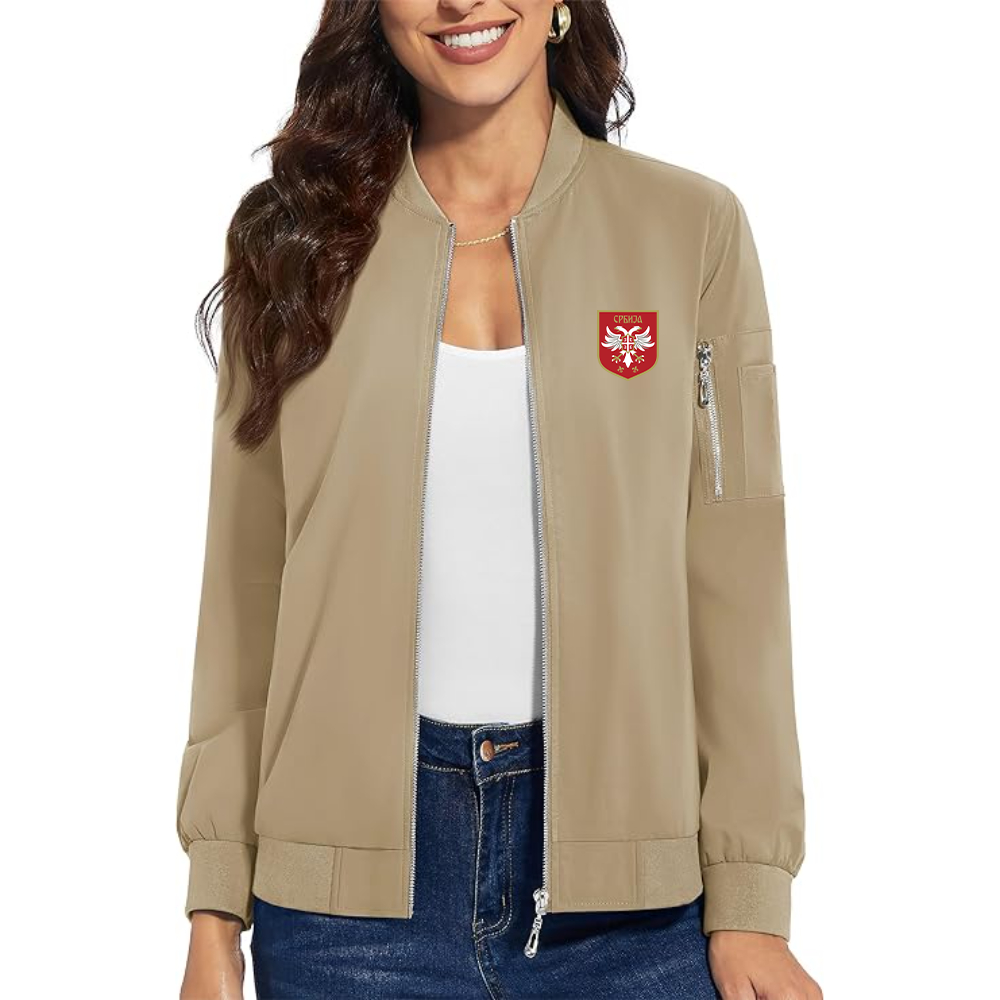 Women's Serbia National Football Soccer Team Logo  Premium Bomber Jacket with Polished Detailing and Functional Sleeve Pocket Modern Luxury Outerwear