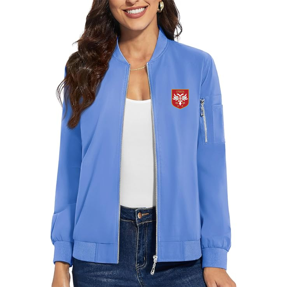 Women's Serbia National Football Soccer Team Logo  Premium Bomber Jacket with Polished Detailing and Functional Sleeve Pocket Modern Luxury Outerwear