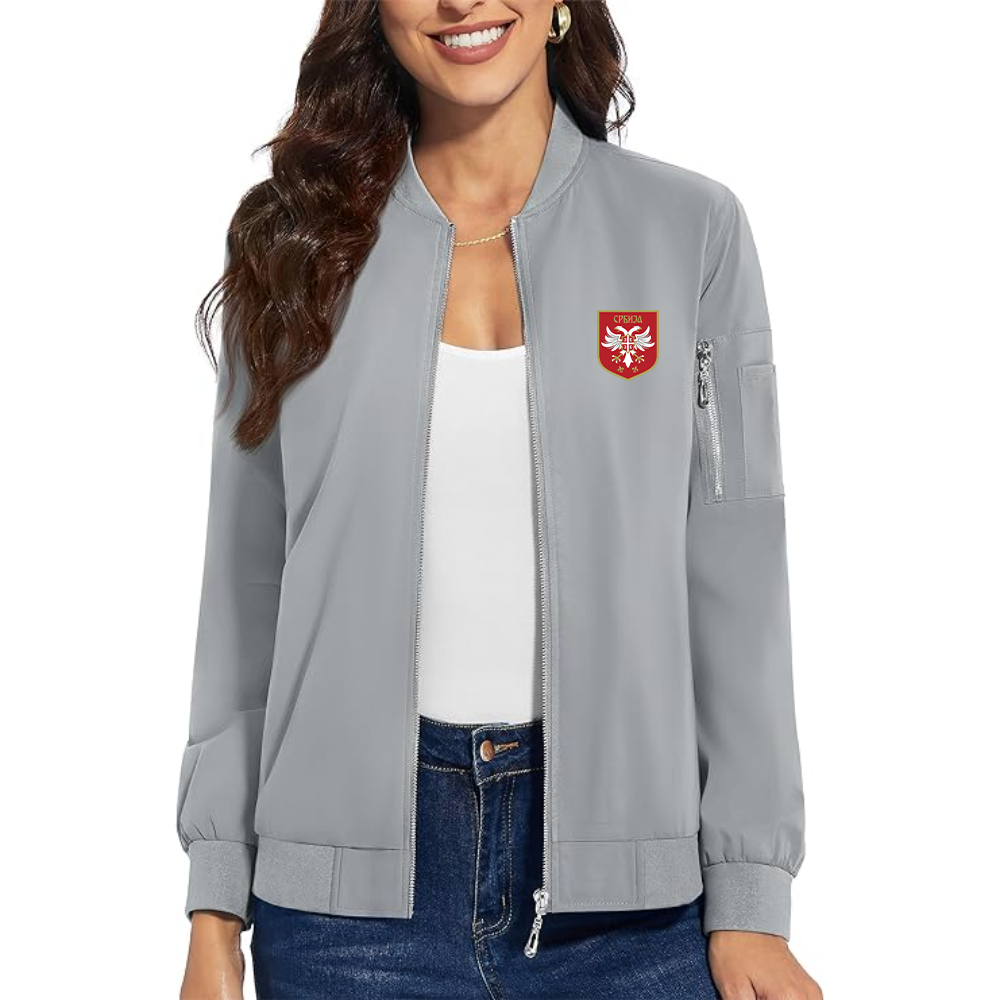 Women's Serbia National Football Soccer Team Logo  Premium Bomber Jacket with Polished Detailing and Functional Sleeve Pocket Modern Luxury Outerwear