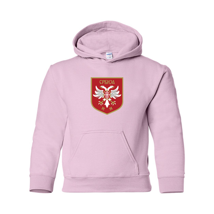 Youth Serbia National Football Soccer Team Logo Gildan Heavy Blend  Hooded Sweatshirt