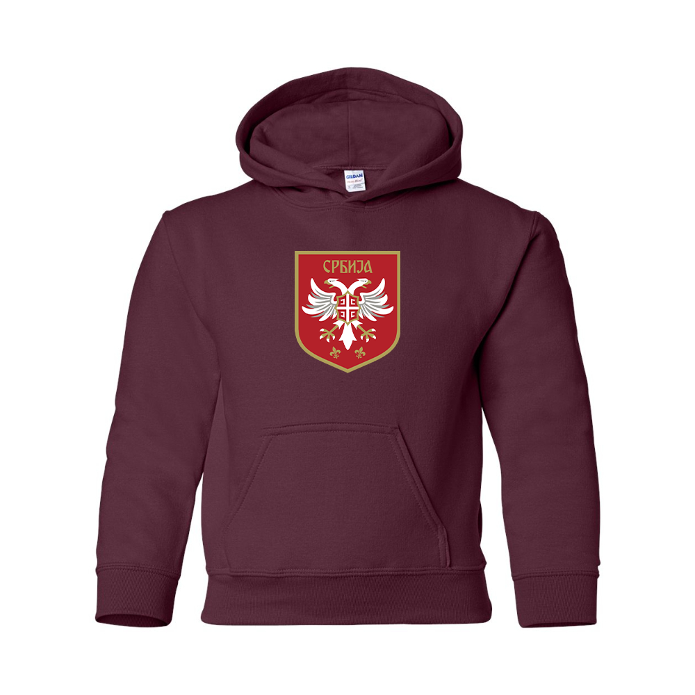 Youth Serbia National Football Soccer Team Logo Gildan Heavy Blend  Hooded Sweatshirt
