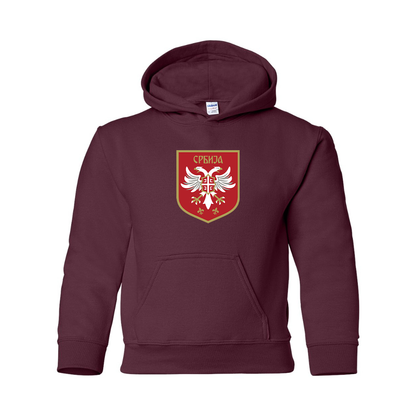 Youth Serbia National Football Soccer Team Logo Gildan Heavy Blend  Hooded Sweatshirt