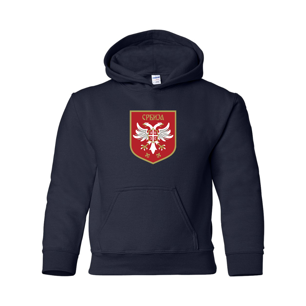 Youth Serbia National Football Soccer Team Logo Gildan Heavy Blend  Hooded Sweatshirt