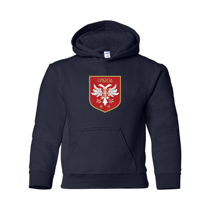 Youth Serbia National Football Soccer Team Logo Gildan Heavy Blend  Hooded Sweatshirt