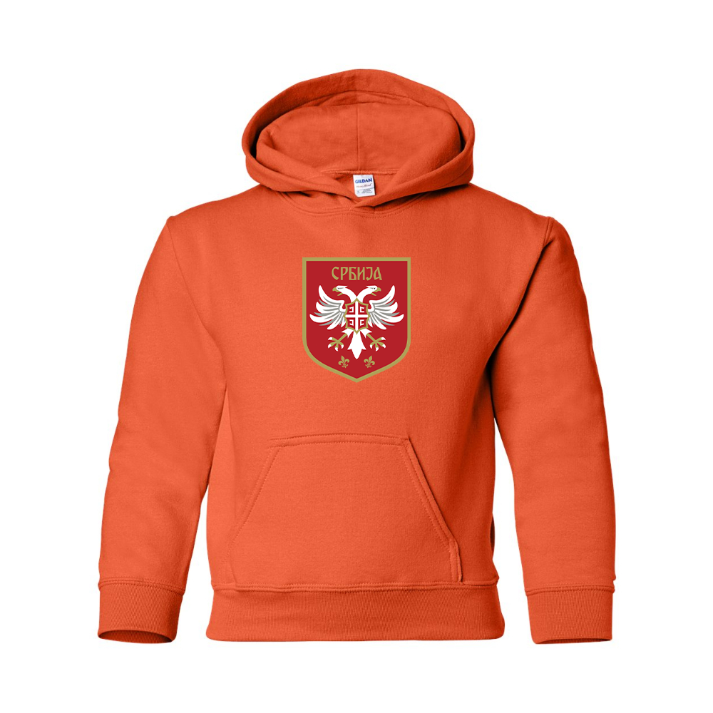 Youth Serbia National Football Soccer Team Logo Gildan Heavy Blend  Hooded Sweatshirt