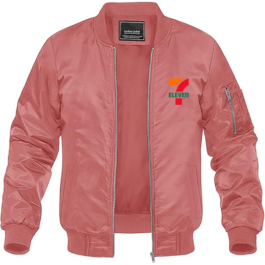 Men's 7 Eleven Logo Lightweight Bomber Jacket Windbreaker Softshell Varsity Jacket Coat
