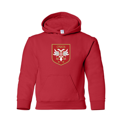 Youth Serbia National Football Soccer Team Logo Gildan Heavy Blend  Hooded Sweatshirt
