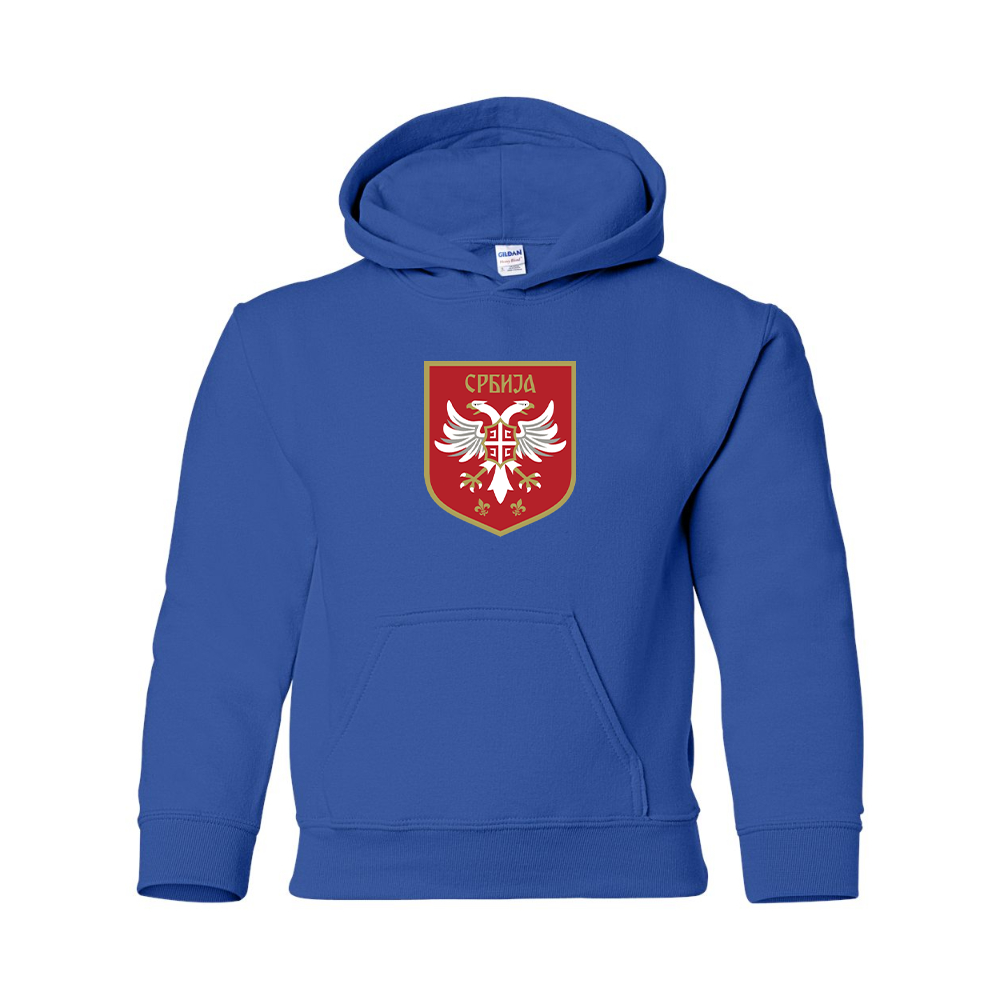 Youth Serbia National Football Soccer Team Logo Gildan Heavy Blend  Hooded Sweatshirt