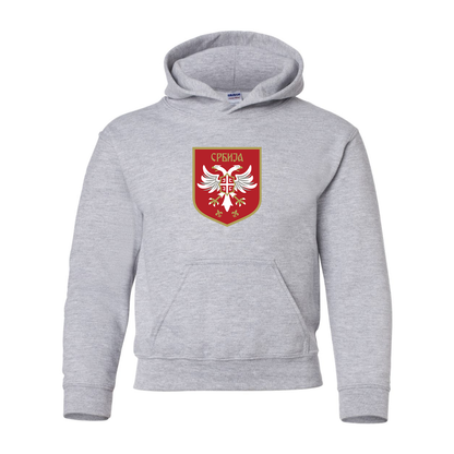 Youth Serbia National Football Soccer Team Logo Gildan Heavy Blend  Hooded Sweatshirt