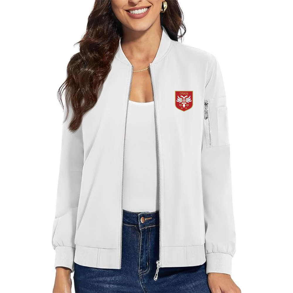 Women's Serbia National Football Soccer Team Logo  Premium Bomber Jacket with Polished Detailing and Functional Sleeve Pocket Modern Luxury Outerwear
