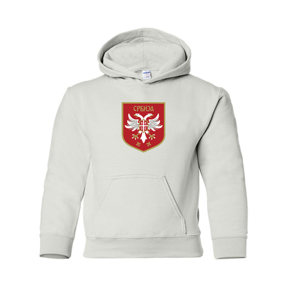 Youth Serbia National Football Soccer Team Logo Gildan Heavy Blend  Hooded Sweatshirt