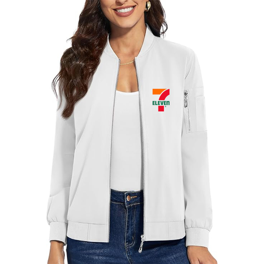 Women's 7 Eleven Logo  Premium Bomber Jacket with Polished Detailing and Functional Sleeve Pocket Modern Luxury Outerwear